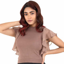 Load image into Gallery viewer, Hosiery Blouses- Flutter Sleeves - Light Brown - Blouse featured