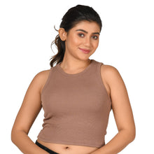 Load image into Gallery viewer, Hosiery Blouse- Sleeveless - Light Brown - Blouse featured