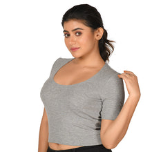 Load image into Gallery viewer, Hosiery Blouse- Regular Deep Round Neck - Light Grey - Blouse featured