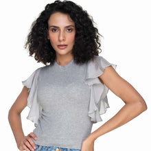 Load image into Gallery viewer, Hosiery Blouses- Flutter Sleeves - Light grey - Blouse featured