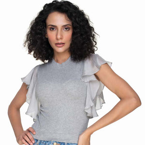 Hosiery Blouses- Flutter Sleeves - Light grey - Blouse featured