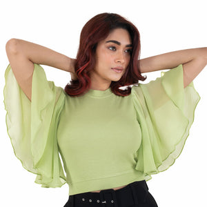 Hosiery Blouses- Butterfly Sleeves - Lime Green - Blouse featured