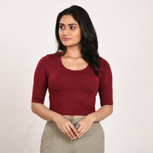 Load image into Gallery viewer, Cotton Rayon Blouses Plus Size - Elbow Sleeves Mahogany Maroon Bust size 42-48 Blouse