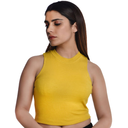 Sleeveless Hosiery Blouses - Mango Yellow - Blouse featured