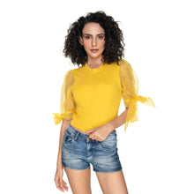 Load image into Gallery viewer, Hosiery Blouses- Bow Tie Up Sleeves - Mango Yellow - Blouse featured