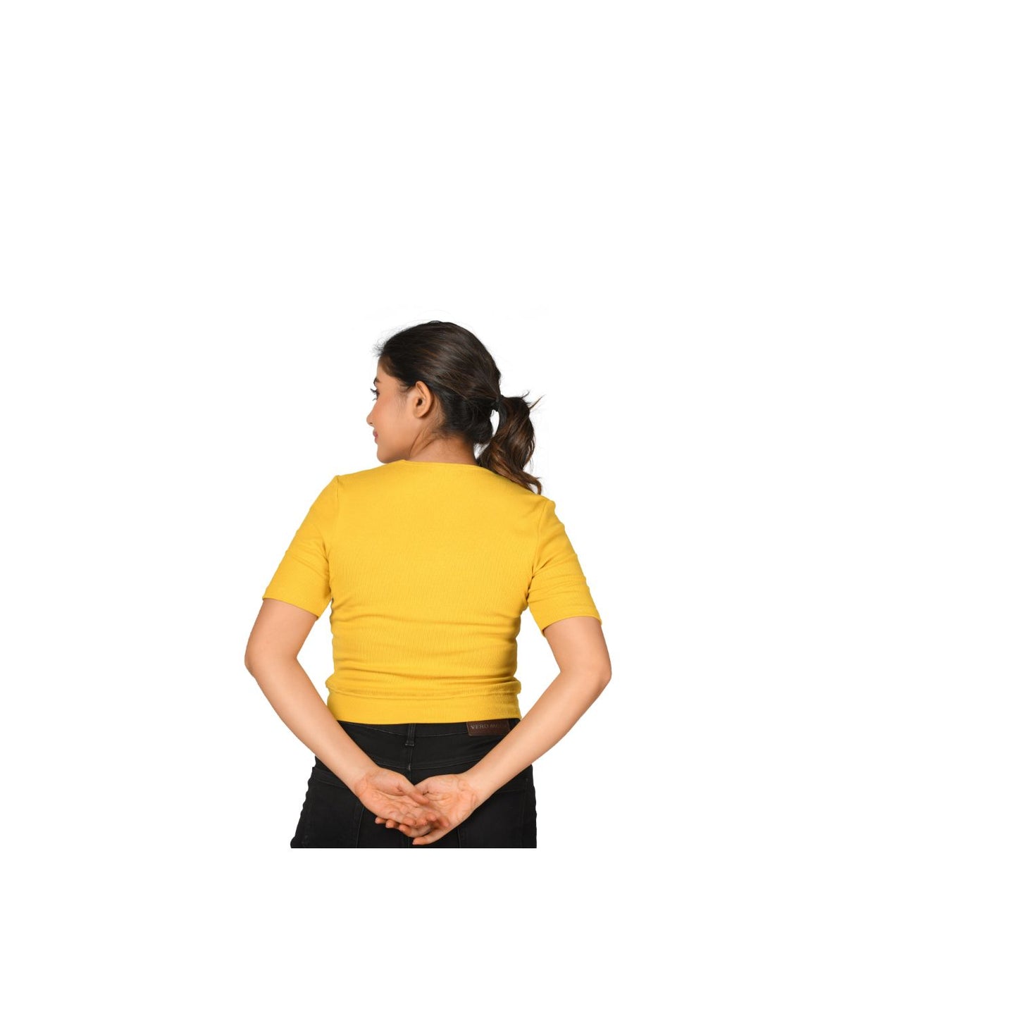 Hosiery Blouse- Regular Deep Round Neck - Mango Yellow - Blouse featured