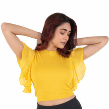 Load image into Gallery viewer, Hosiery Blouses- Flutter Sleeves - Mango Yellow - Blouse featured