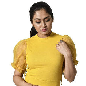 Hosiery Blouses with Puffy Organza Sleeves - Mango Yellow - Blouse featured