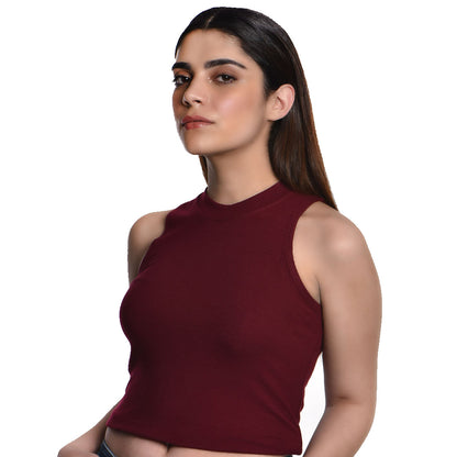 Sleeveless Hosiery Blouses - Maroon - Blouse featured