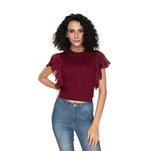 Load image into Gallery viewer, Hosiery Blouses- Flutter Sleeves - Maroon - Blouse featured