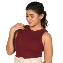 Load image into Gallery viewer, Hosiery Blouse- Sleeveless - Maroon - Blouse featured