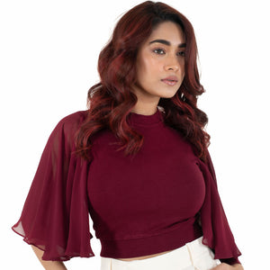 Hosiery Blouses- Butterfly Sleeves - Maroon - Blouse featured