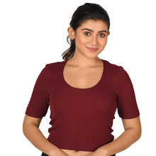 Load image into Gallery viewer, Hosiery Blouse- Regular Deep Round Neck - Maroon - Blouse featured