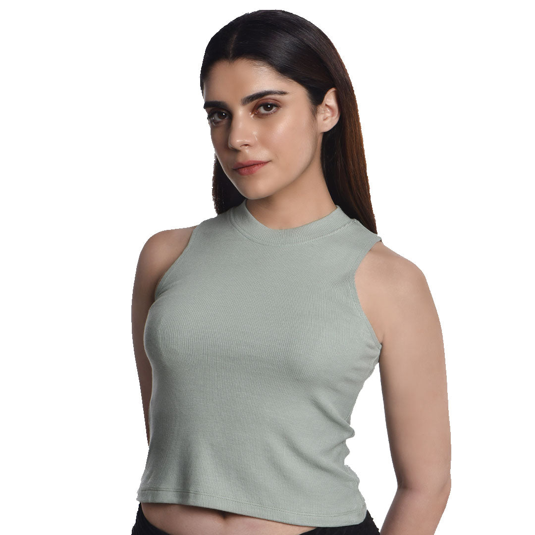 Sleeveless Hosiery Blouses - Mint Green - Blouse featured