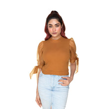 Load image into Gallery viewer, Hosiery Blouses- Bow Tie Up Sleeves - Mustard - Blouse featured