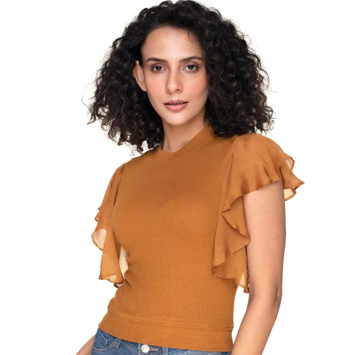 Hosiery Blouses- Flutter Sleeves - Mustard - Blouse featured
