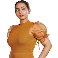 Load image into Gallery viewer, Hosiery Blouses with Puffy Organza Sleeves - Mustard - Blouse featured