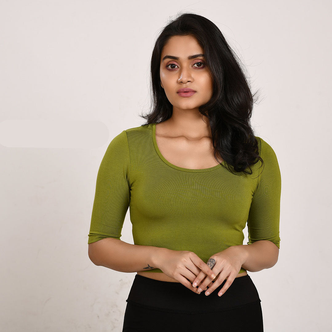 Cotton Rayon Blouses - Elbow Sleeves Olive Green Bust size 28-40 Blouse