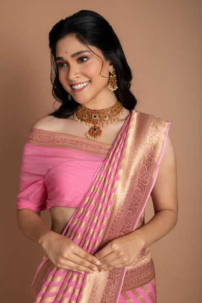 Pink Stripes Saree Saree