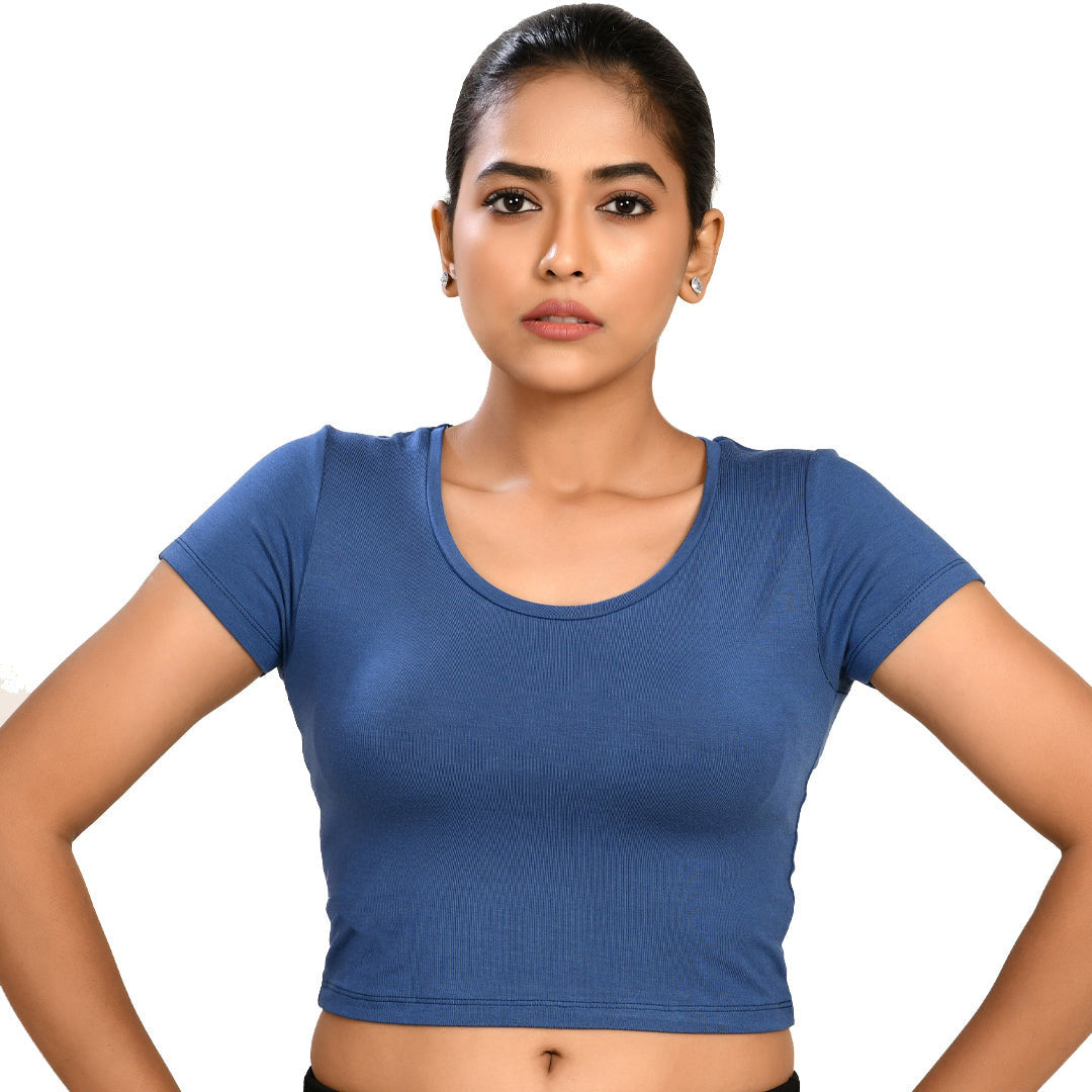100% Cotton Rayon Blouses Prussian Blue Blouse