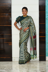 Green patola silk saree with Ikkat Pattern Saree