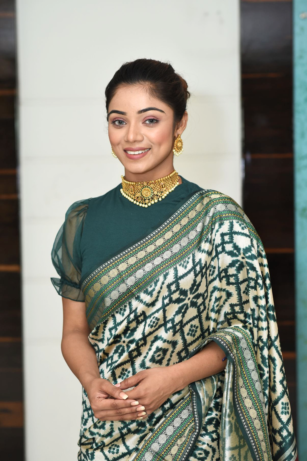 Green patola silk saree with Ikkat Pattern Saree