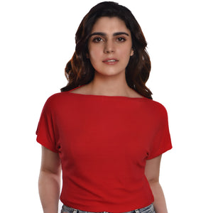 Boat Neck Blouse - Red - Blouse featured