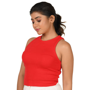 Hosiery Blouse- Sleeveless - Red - Blouse featured