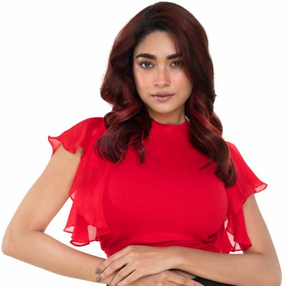 Hosiery Blouses- Flutter Sleeves - Red - Blouse featured