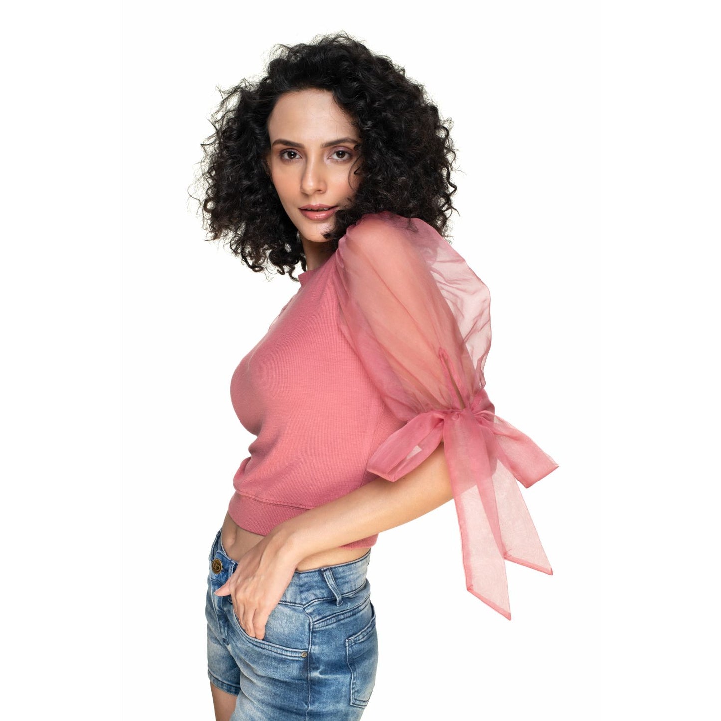 Hosiery Blouses- Bow Tie Up Sleeves - Rose Pink - Blouse featured