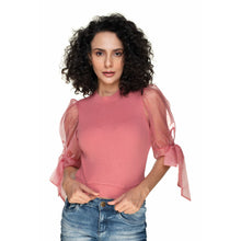 Load image into Gallery viewer, Hosiery Blouses- Bow Tie Up Sleeves - Rose Pink - Blouse featured