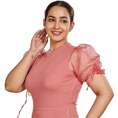 Hosiery Blouses with Puffy Organza Sleeves - Rose Pink - Blouse featured