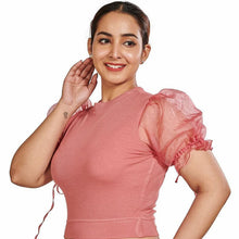 Load image into Gallery viewer, Hosiery Blouses with Puffy Organza Sleeves - Rose Pink - Blouse featured