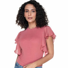 Load image into Gallery viewer, Hosiery Blouses- Flutter Sleeves - Rose Pink - Blouse featured