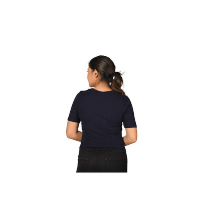 Hosiery Blouse- Regular Deep Round Neck - Royal Blue - Blouse featured