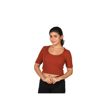 Load image into Gallery viewer, Hosiery Blouse- Regular Deep Round Neck - Rust - Blouse featured