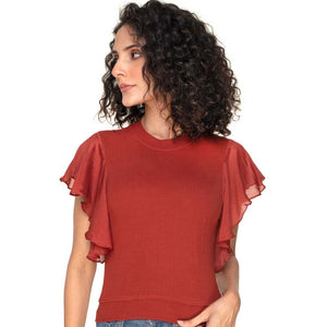 Hosiery Blouses- Flutter Sleeves - Rust - Blouse featured