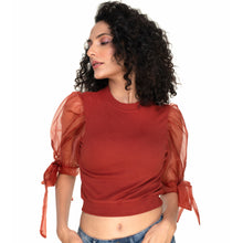 Load image into Gallery viewer, Hosiery Blouses- Bow Tie Up Sleeves - Rust - Blouse featured