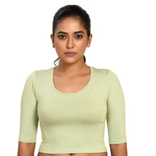 Load image into Gallery viewer, Cotton Rayon Blouses Plus Size - Elbow Sleeves Saga Green Bust size 42-48 Blouse