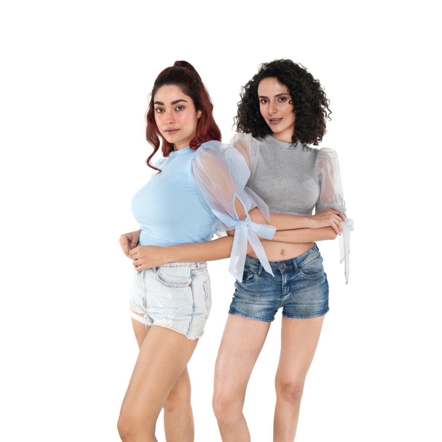 Hosiery Blouses- Bow Tie Up Sleeves - Sky Blue - Blouse featured