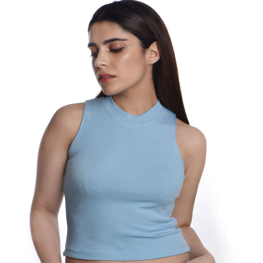 Sleeveless Hosiery Blouses - Sky Blue - Blouse featured