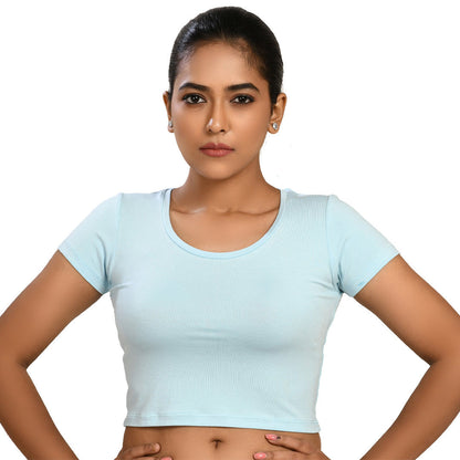 100% Cotton Rayon Blouses Sky Blue Blouse