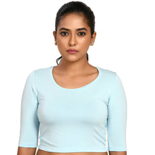 Load image into Gallery viewer, Cotton Rayon Blouses Plus Size - Elbow Sleeves Sky Blue Bust size 42-48 Blouse