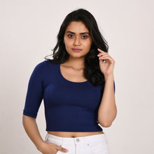 Load image into Gallery viewer, Cotton Rayon Blouses - Elbow Sleeves Space Blue Bust size 28-40 Blouse