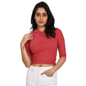 Hosiery Blouses - Elbow Sleeves - Vermilion Red - Blouse featured