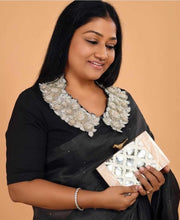 Load image into Gallery viewer, Detachable Saree Collars With Thread Work Silver with thread work flowers Saree Collars