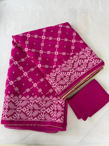 Magenta Organza Saree with Threadwork Saree