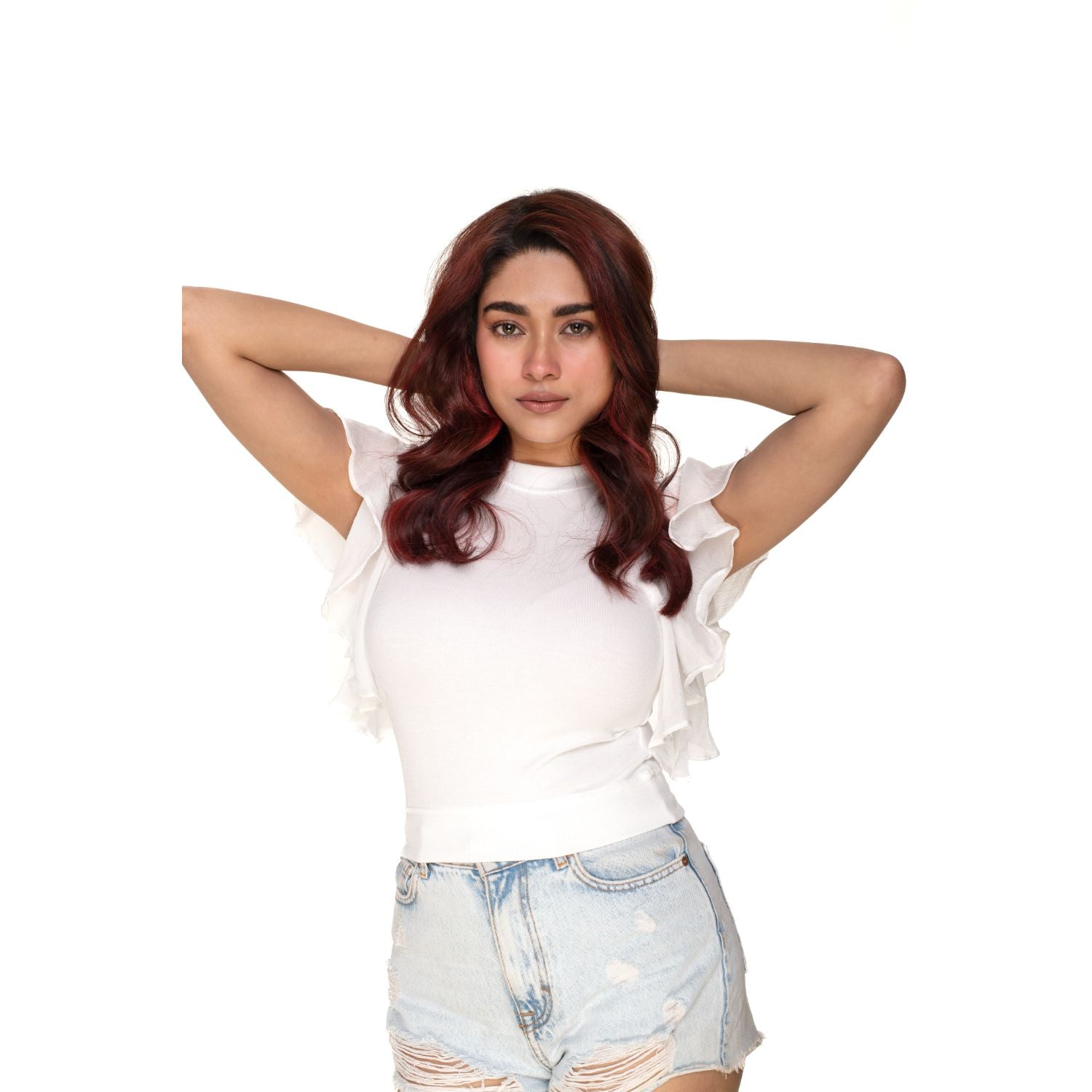 Hosiery Blouses- Flutter Sleeves - White - Blouse featured