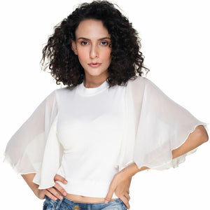 Hosiery Blouses- Butterfly Sleeves - White - Blouse featured