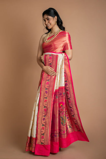 White Paithani Border Saree Saree